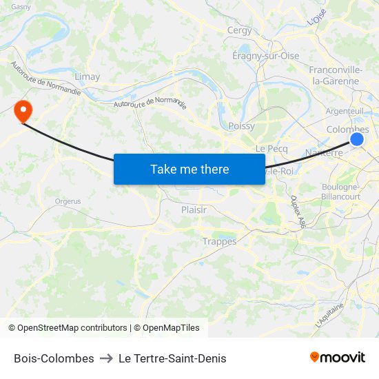 Bois-Colombes to Le Tertre-Saint-Denis map