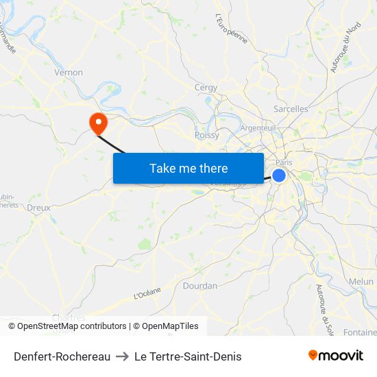 Denfert-Rochereau to Le Tertre-Saint-Denis map