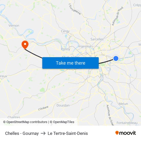Chelles - Gournay to Le Tertre-Saint-Denis map