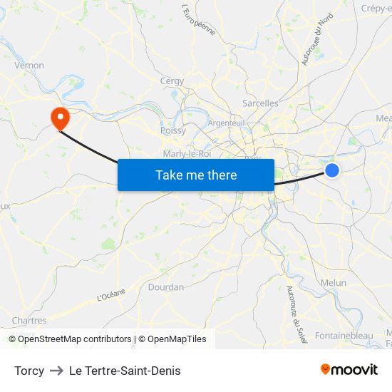 Torcy to Le Tertre-Saint-Denis map