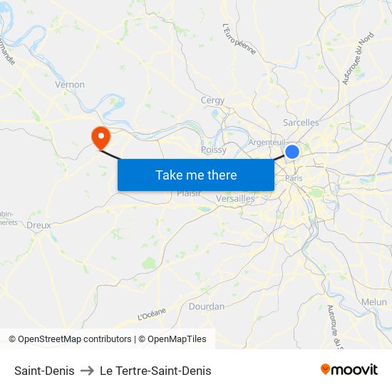 Saint-Denis to Le Tertre-Saint-Denis map