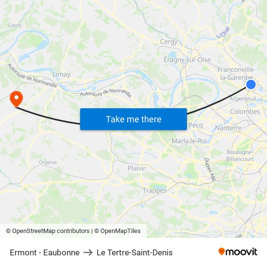 Ermont - Eaubonne to Le Tertre-Saint-Denis map