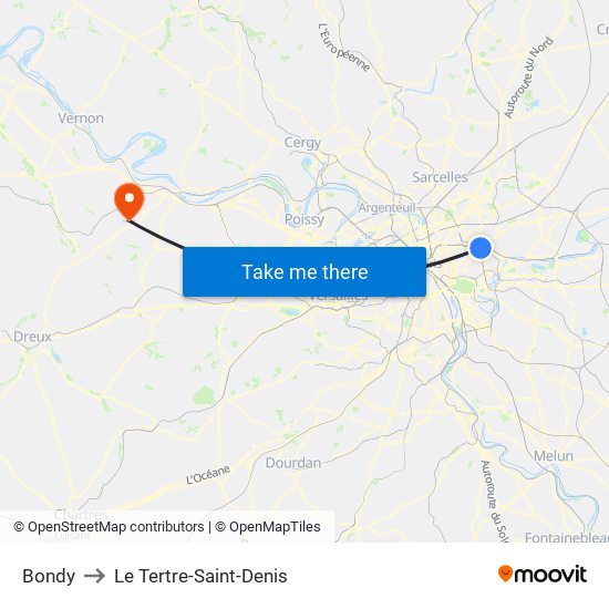 Bondy to Le Tertre-Saint-Denis map
