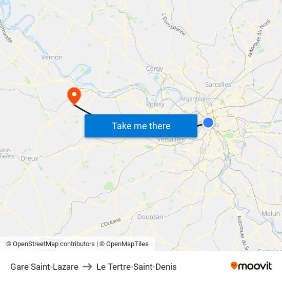Gare Saint-Lazare to Le Tertre-Saint-Denis map