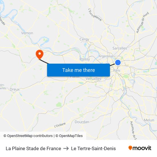 La Plaine Stade de France to Le Tertre-Saint-Denis map
