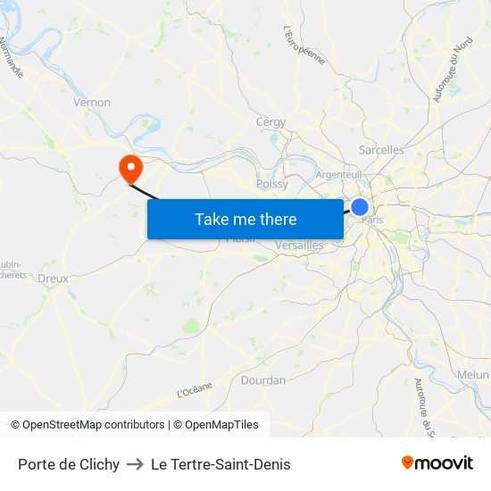 Porte de Clichy to Le Tertre-Saint-Denis map