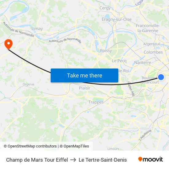 Champ de Mars Tour Eiffel to Le Tertre-Saint-Denis map