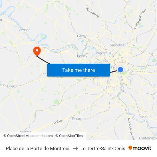 Place de la Porte de Montreuil to Le Tertre-Saint-Denis map
