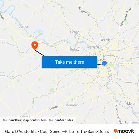 Gare D'Austerlitz - Cour Seine to Le Tertre-Saint-Denis map