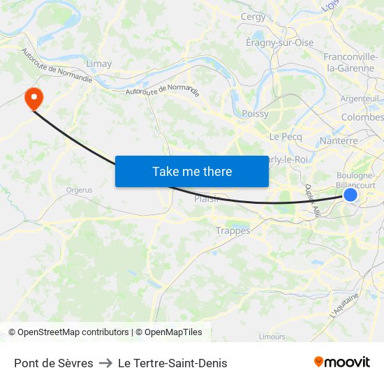 Pont de Sèvres to Le Tertre-Saint-Denis map
