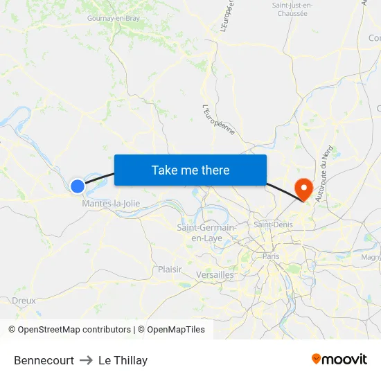 Bennecourt to Le Thillay map