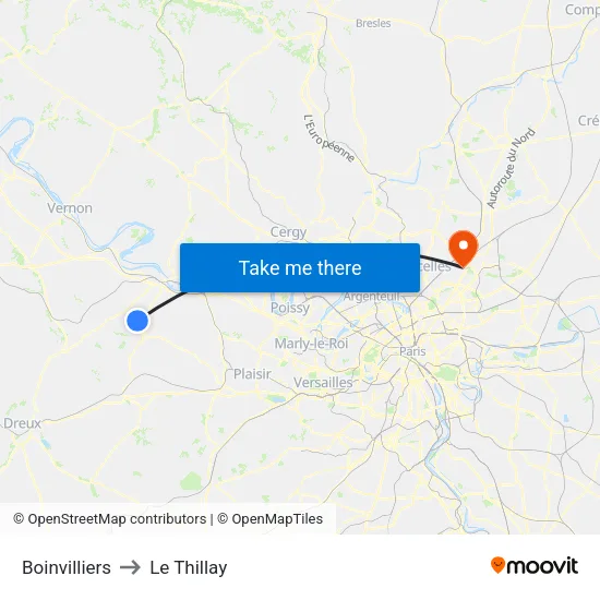 Boinvilliers to Le Thillay map