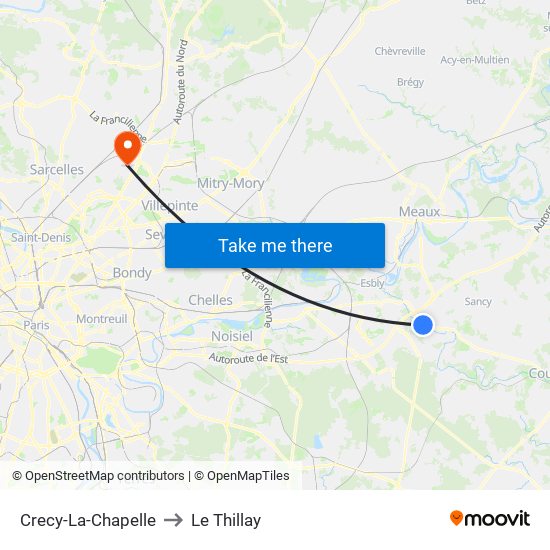 Crecy-La-Chapelle to Le Thillay map