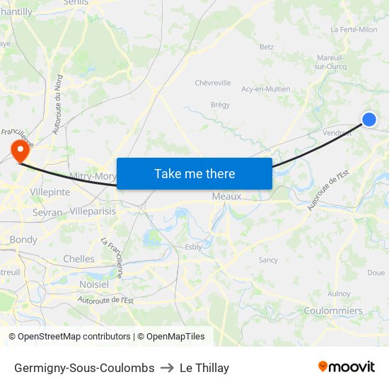 Germigny-Sous-Coulombs to Le Thillay map