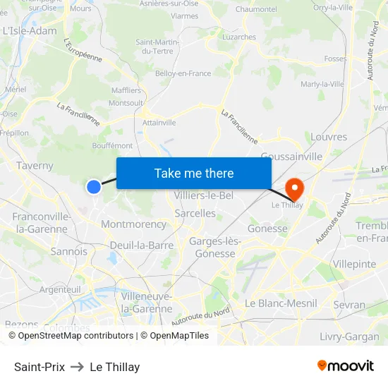 Saint-Prix to Le Thillay map
