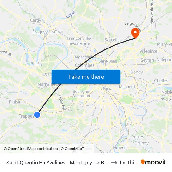 Saint-Quentin En Yvelines - Montigny-Le-Bretonneux to Le Thillay map