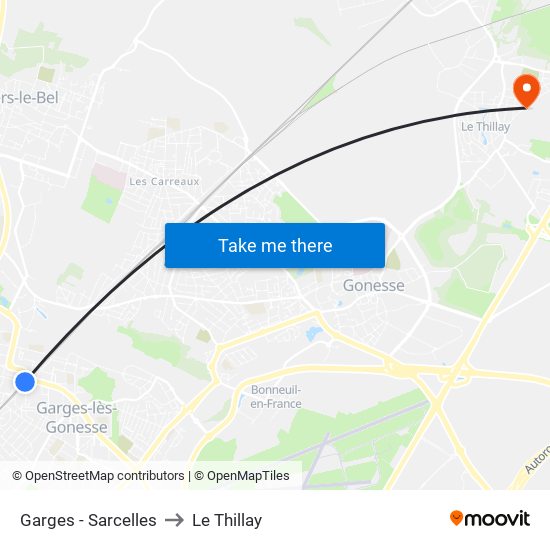 Garges - Sarcelles to Le Thillay map