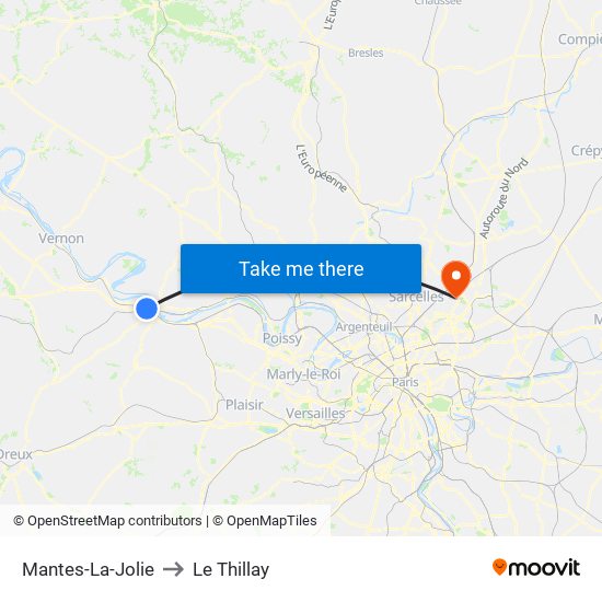 Mantes-La-Jolie to Le Thillay map