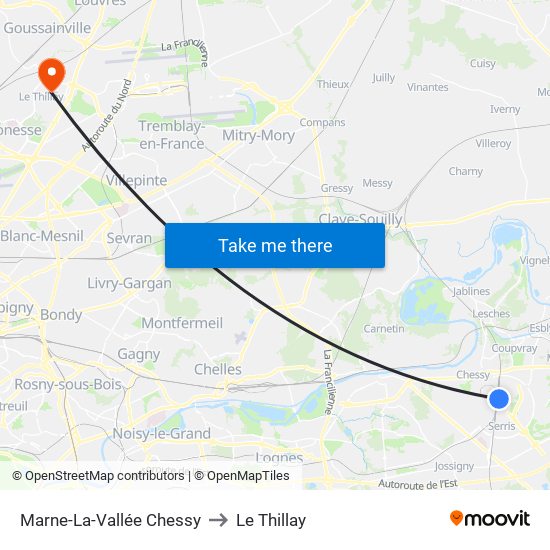 Marne-La-Vallée Chessy to Le Thillay map