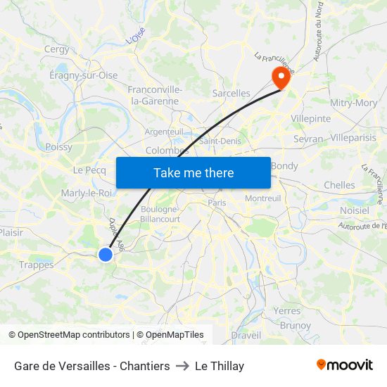 Gare de Versailles - Chantiers to Le Thillay map