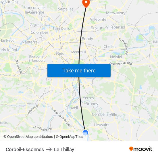 Corbeil-Essonnes to Le Thillay map