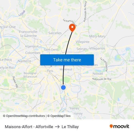 Maisons-Alfort - Alfortville to Le Thillay map