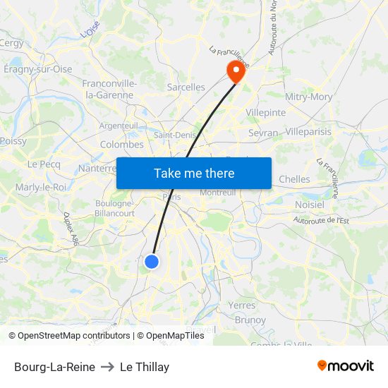 Bourg-La-Reine to Le Thillay map