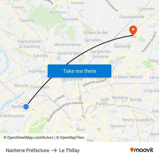 Nanterre Préfecture to Le Thillay map