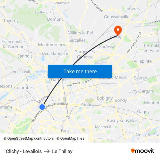 Clichy - Levallois to Le Thillay map