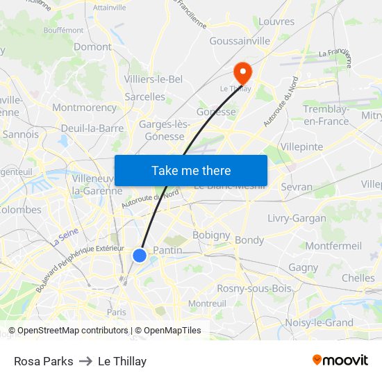 Rosa Parks to Le Thillay map