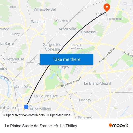La Plaine Stade de France to Le Thillay map