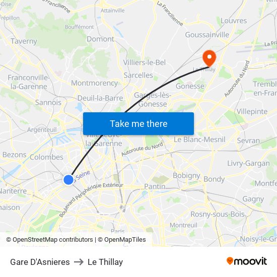 Gare D'Asnieres to Le Thillay map