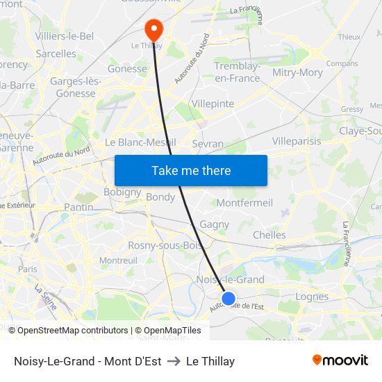 Noisy-Le-Grand - Mont D'Est to Le Thillay map