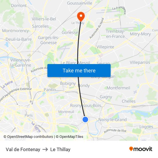 Val de Fontenay to Le Thillay map