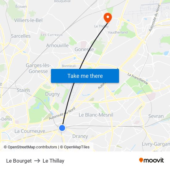 Le Bourget to Le Thillay map
