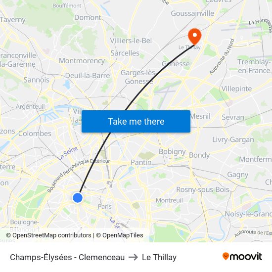 Champs-Élysées - Clemenceau to Le Thillay map