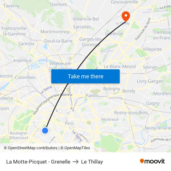 La Motte-Picquet - Grenelle to Le Thillay map