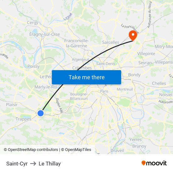 Saint-Cyr to Le Thillay map