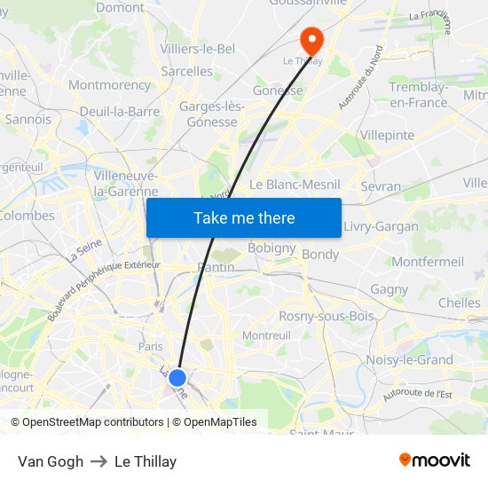 Van Gogh to Le Thillay map