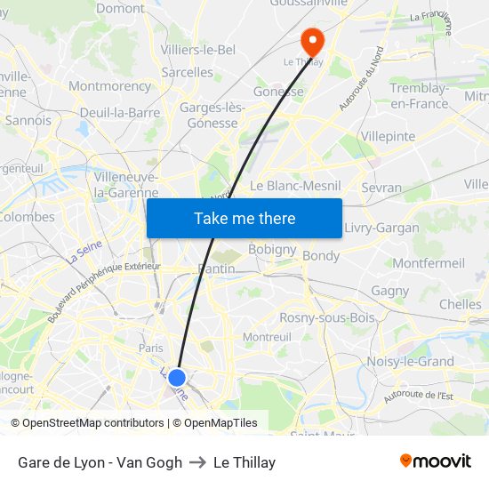 Gare de Lyon - Van Gogh to Le Thillay map