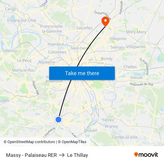 Massy - Palaiseau RER to Le Thillay map