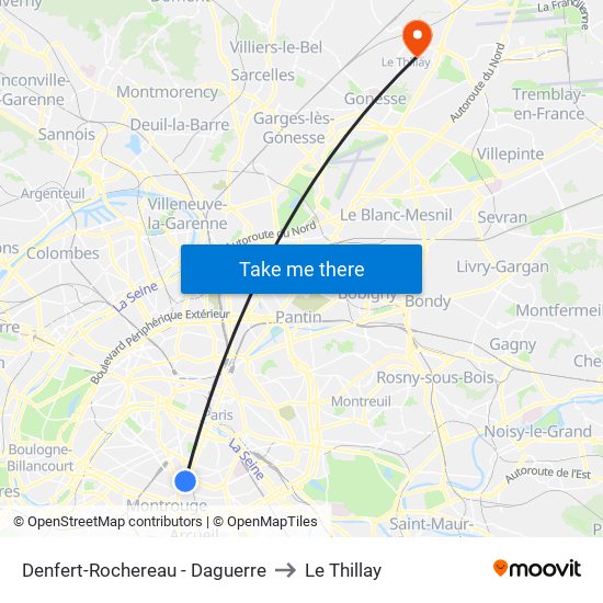 Denfert-Rochereau - Daguerre to Le Thillay map