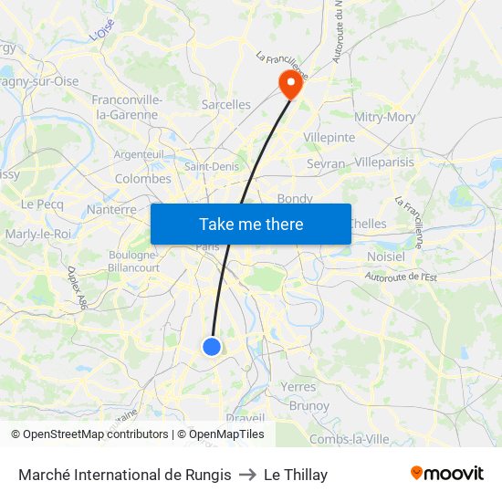 Marché International de Rungis to Le Thillay map