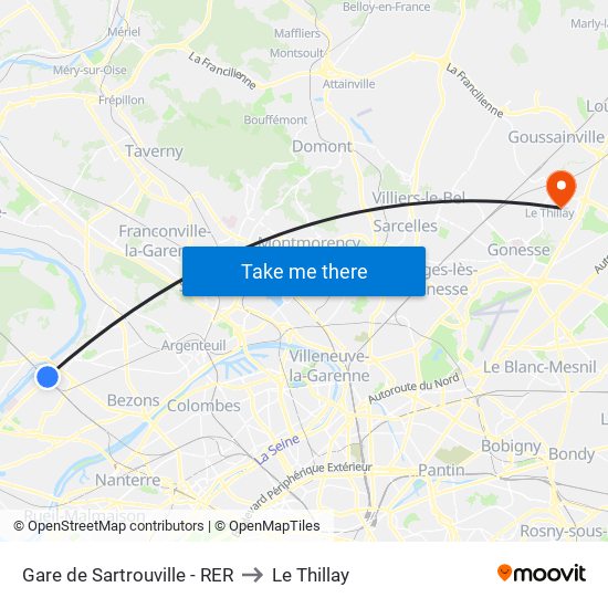 Gare de Sartrouville - RER to Le Thillay map