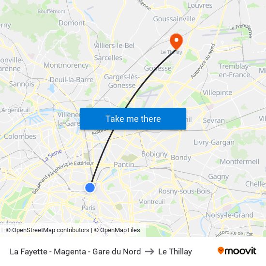 La Fayette - Magenta - Gare du Nord to Le Thillay map