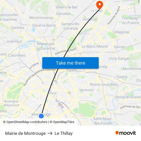 Mairie de Montrouge to Le Thillay map