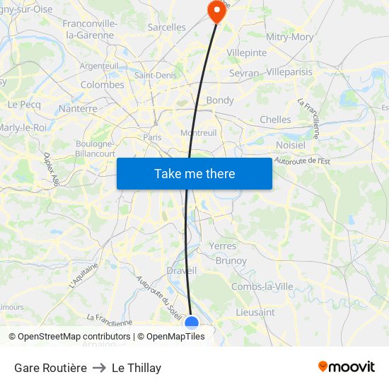 Gare Routière to Le Thillay map