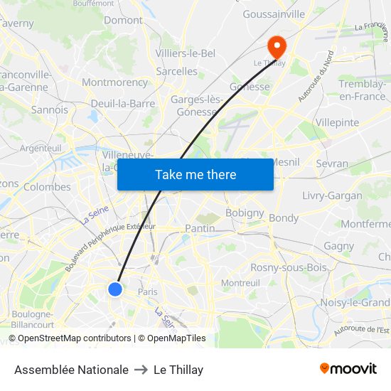 Assemblée Nationale to Le Thillay map