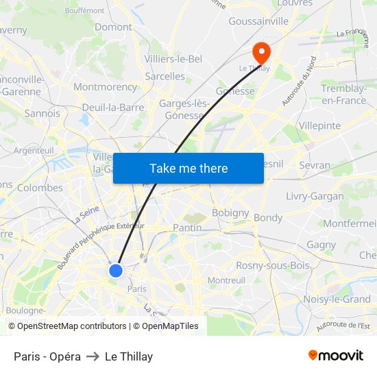 Paris - Opéra to Le Thillay map