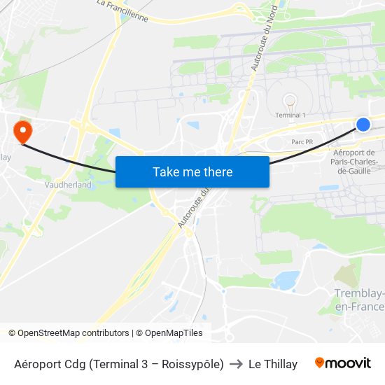 Aéroport Cdg (Terminal 3 – Roissypôle) to Le Thillay map